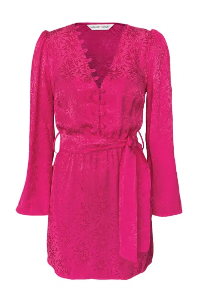 Lavaand Women's Pink / Purple The Stephanie Satin Mini Dress In Pink Daisy In Pink/purple
