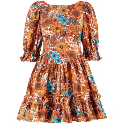 Lavaand Women's The Amber Open Back Mini Dress In Brown 70s Floral