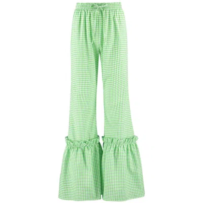 Lavaand Women's The Ginger Flare Frill Trouser In Green Gingham