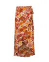Lavaand Women's The Maya Midi Wrap Skirt In Brown & Oraange Vintaage Floral In Brown