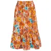 Lavaand Women's The Sofia Midi Skirt In Brown 70s Floral In Brown