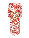Lavaand Women's White / Red The Julia V Neck Midi Dress In Red Floral In White/red