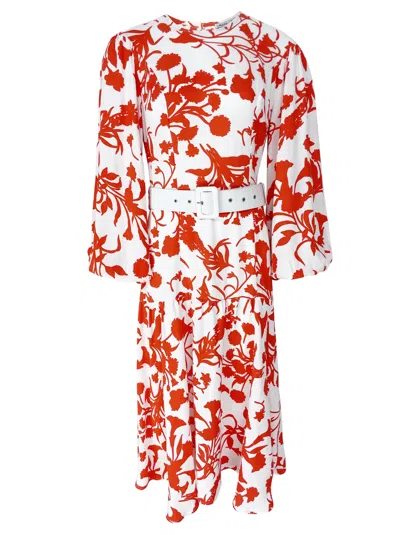 Lavaand Women's White / Red The Margo Belted Midi Dress In Red Floral In White/red