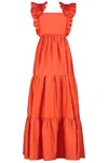 Lavaand Women's Yellow / Orange / Red The Karis Tie Back Maxi Dress In Coral Red In Yellow/orange/red