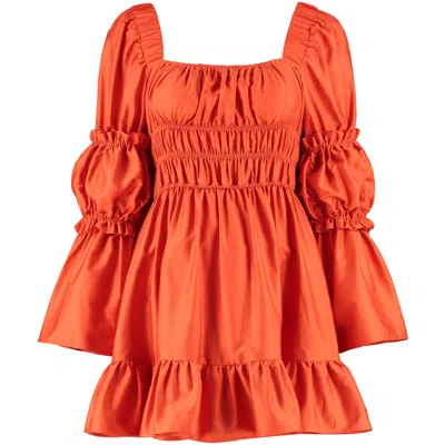 Lavaand Women's Yellow / Orange The Edie Square Neck Cotton Mini Dress In Sunset Orange In Yellow/orange