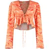 Lavaand Women's Yellow / Orange The Katya Tie Front Top In Orange Waves In Yellow/orange