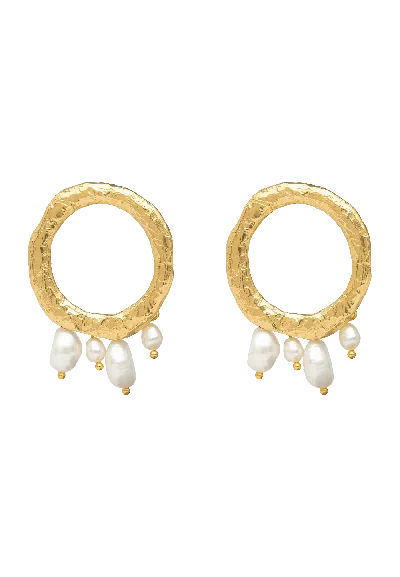 Lavani Jewels Women's Gold / White Adara Gold Pearl Drop Earrings