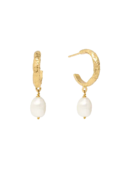 Lavani Jewels Women's Gold / White Sadie Pearl Hoop Earrings