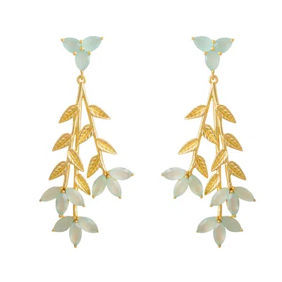 Lavani Jewels Women's Blue / Gold Goldplated & Aquamarine Blume Earrings In Multi