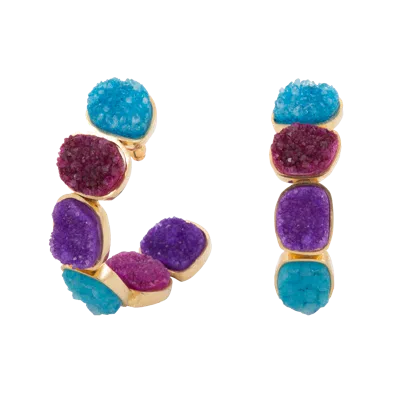 Lavani Jewels Women's Blue / Gold Multicolour Rainbow Lavani Earrings