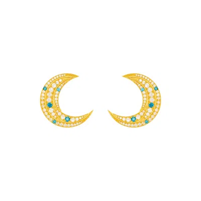 Lavani Jewels Women's Blue / Gold / White White & Blue Moon Party Earrings