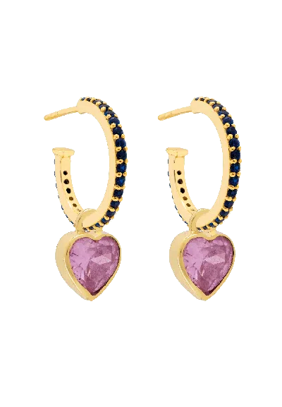 Lavani Jewels Women's Blue / Pink / Purple Kindness Blue Heart Hoops In Gold