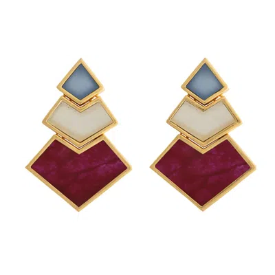 Lavani Jewels Women's Blue, White & Garnet Nefertiti Earrings In Gold