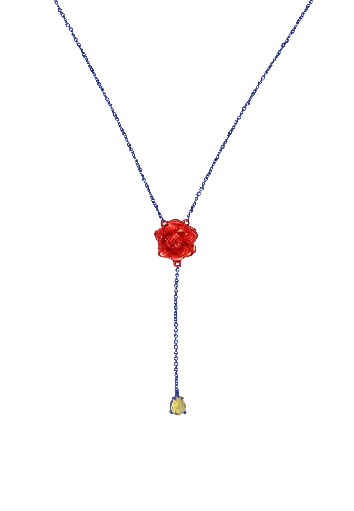 Lavani Jewels Women's Blue / Yellow / Orange Batou Blue And Orange Rose Necklace