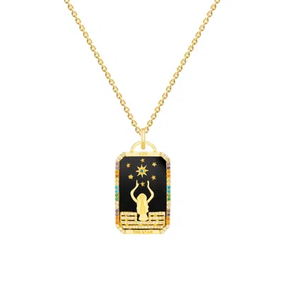 Lavani Jewels Women's Gold / Black Goldplated "the Star" Tarot Card Necklace In Multi