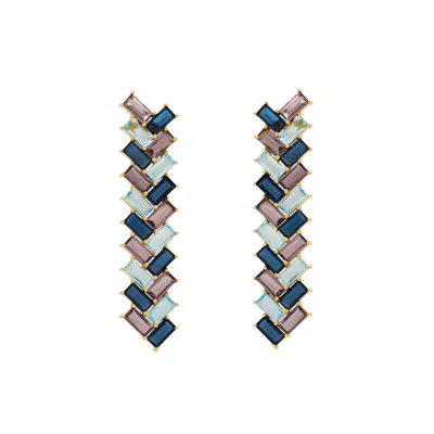 Lavani Jewels Women's Gold / Blue / Pink Aquamarine & Purple Metropolis Pendant Earrings In Gray