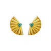 Lavani Jewels Women's Gold / Blue Statement Gold Fan Earrings Cirse In Gold