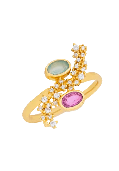 Lavani Jewels Women's Gold / Pink / Blue Cassara Aquamarine Y Fuchsia Ring In Burgundy
