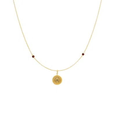 Lavani Jewels Women's Gold / Red Zodiac Horoscope Sign Cancer Medal Necklace Gold