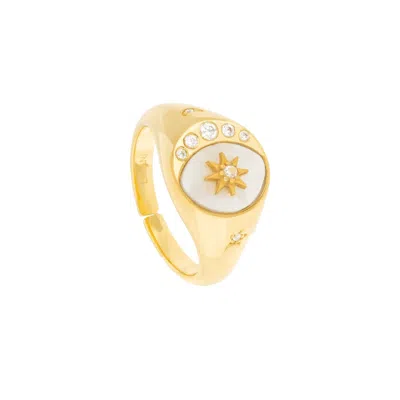 Lavani Jewels Women's Gold / White Goldplated Signet Celestial Ring