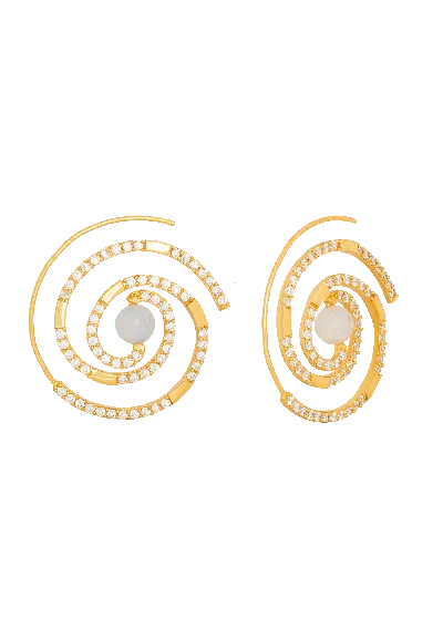 Lavani Jewels Women's Gold / White Helia Hoop Earrings