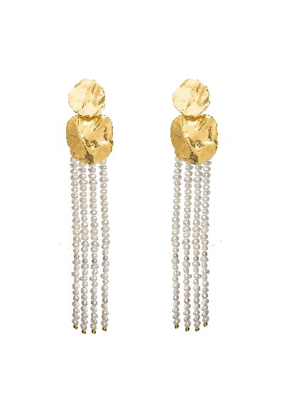 Lavani Jewels Women's Gold / White Liliana Pearl Long Earrings