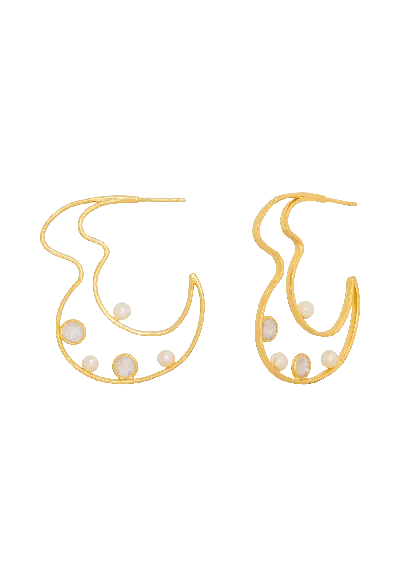 Lavani Jewels Women's Gold / White Lyra Pearl Hoop Earrings