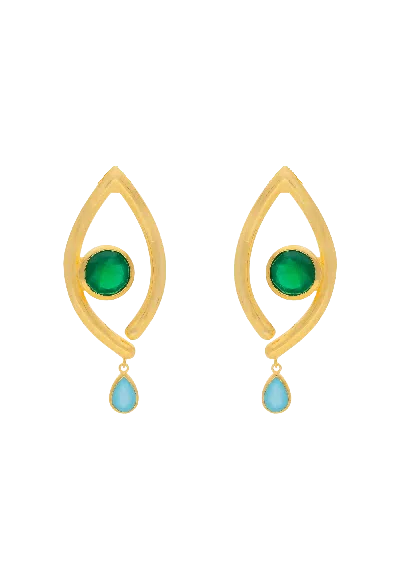 Lavani Jewels Women's Green / Blue Intuition Green Earrings In Gold