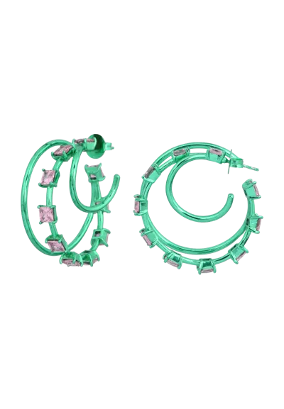 Lavani Jewels Women's Motoko Green Triple Hoops