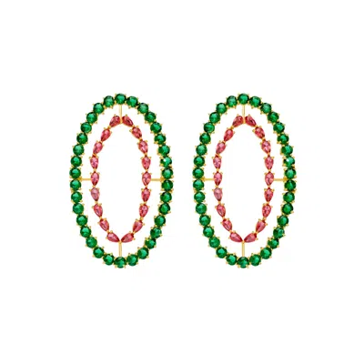 Lavani Jewels Women's Pink / Gold / Green Fuchsia And Green Rivoli Earrings In Metallic