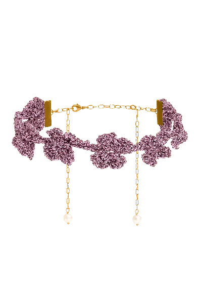 Lavani Jewels Women's Purple Binibeca Mauve Flower Choker In Gold