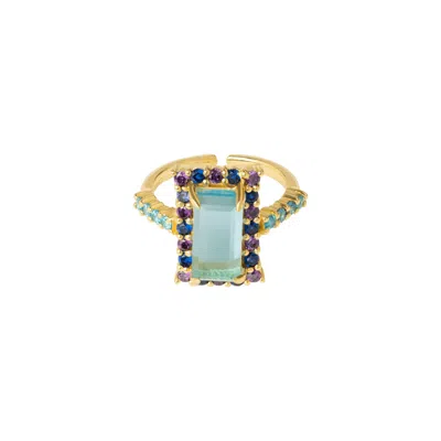 Lavani Jewels Women's Purple / Gold / Blue Rivoli Aquamarine & Purple Ring