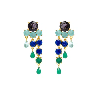 Lavani Jewels Women's Purple / Green / Blue Dark Blue & Green Adoration Earrings In Gold