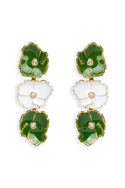 Lavani Jewels Women's White And Green Prunus Earrings