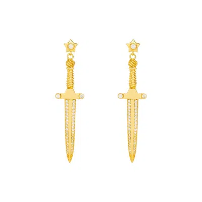 Lavani Jewels Women's White / Gold Goldplated Queen Of Swords Earrings In Multi