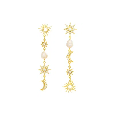 Lavani Jewels Women's White / Gold Moon & Star The Justice Long Earrings In Multi
