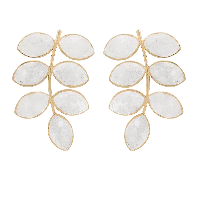 Lavani Jewels Women's White / Gold White Lavani Leaf Earrings