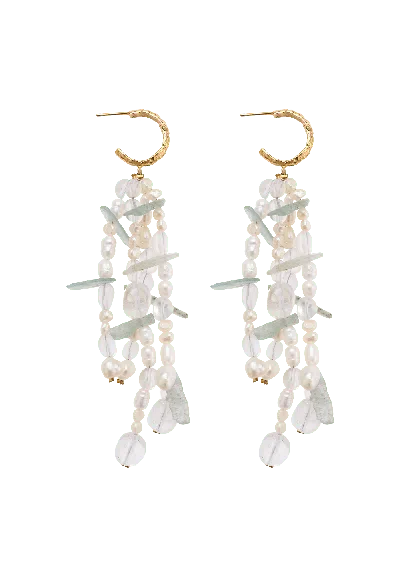 Lavani Jewels Women's White / Green / Blue Aquamarine And Pearl Earrings Elsea