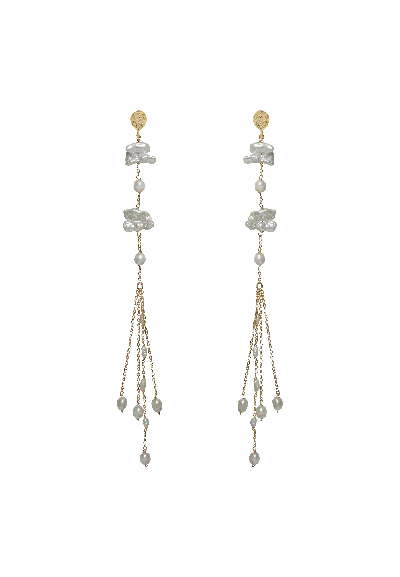 Lavani Jewels Women's White Kiyomi Pearl Long Earrings In Gold