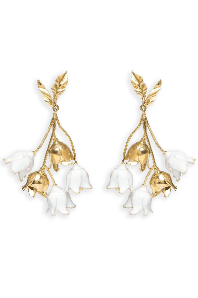 Lavani Jewels Women's White Lily Of The Valley Earrings In Gold