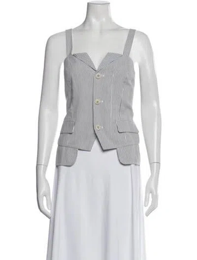 Pre-owned Laveer Striped V-neck Button-up Top In White