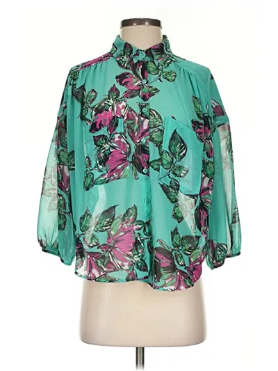 Pre-owned Lavender Brown 3/4 Sleeve Blouse In Blue