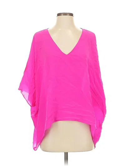 Pre-owned Lavender Brown 3/4 Sleeve Silk Top Pink V Neck Tops