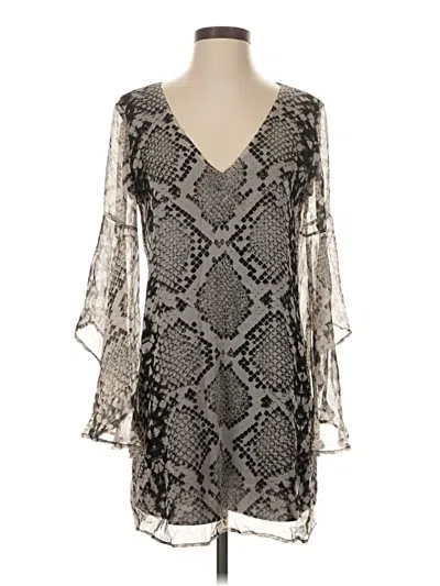 Pre-owned Lavender Brown 3/4 Sleeve Top Silver Plunge Neckline Tops