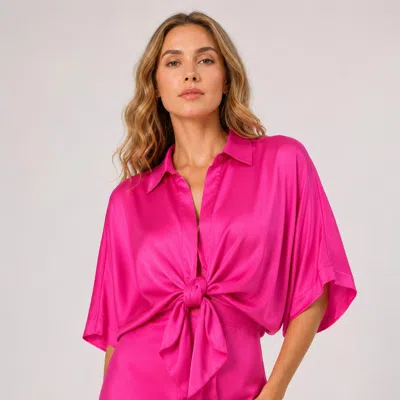 Lavender Brown Adele Tie Front Top Shrug In Bright Peony Pink In Multi