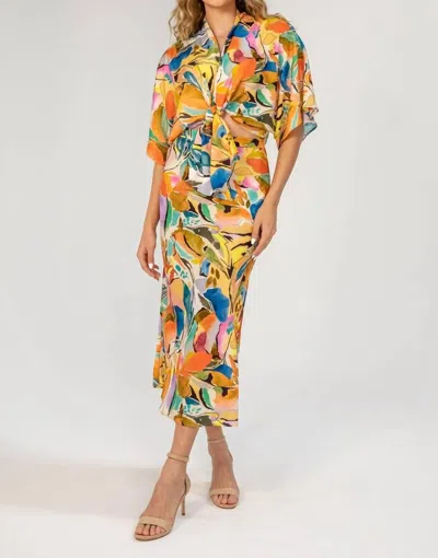 Lavender Brown Adele Tie Front Top Shrug In Nude Orange In Multi