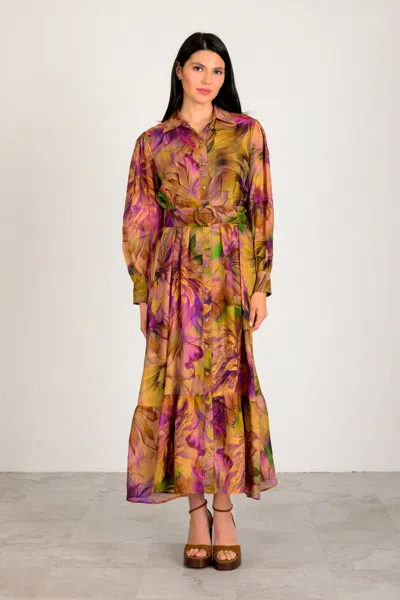 Lavender Brown Haven Maxi Dress In Orchet Olive Multi In Brown