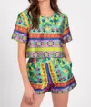 Lavender Brown Helen Silky Pull-on Shorts In Green Multi In Green