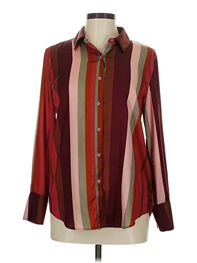Pre-owned Lavender Brown Long Sleeve Blouse In Burgundy