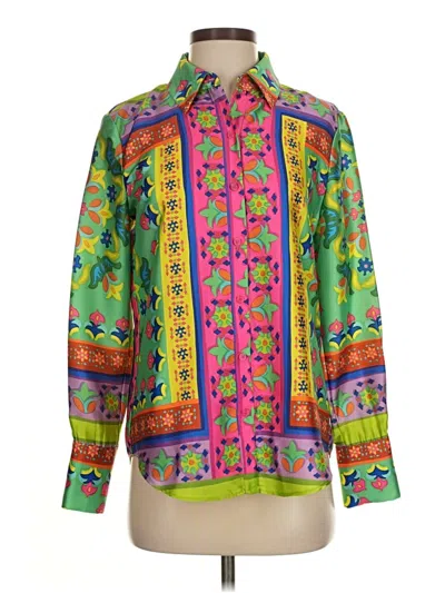 Pre-owned Lavender Brown Long Sleeve Blouse In Green